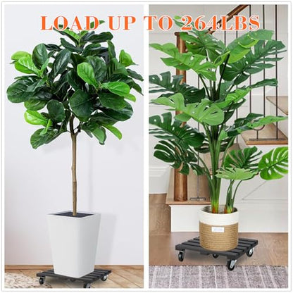 2 Pack Plant Stand with Wheels, 14" Rolling Plant Stand 264 LBS Heavy Duty Wooden Square Plant Caddy with Metal 360° Lockable Caster Wheels for Outdoor Indoor Large Plant Pots, Flower Pot, Patio-Black - size: (14"-black)-2pack