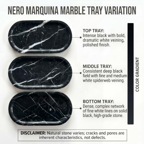 YKAJO Nero Marquina Oval Marble Tray, 11.8x5.9 Vanity Perfume Organizer | Honed natural stone; jewelry & trinket dish, ring & key holder, soap & candle catchall; bath counter, dresser, coffee table - color: Nero Marquina, size: 11.8" x 5.9" x 0.6"