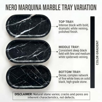 YKAJO Nero Marquina Oval Marble Tray, 11.8x5.9 Vanity Perfume Organizer | Honed natural stone; jewelry & trinket dish, ring & key holder, soap & candle catchall; bath counter, dresser, coffee table - color: Nero Marquina, size: 11.8" x 5.9" x 0.6"