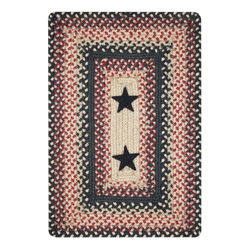 Homespice Gloucester Jute Braided Placemats, Rect 13x19 Set of 6 | Black and Red Everyday and Holiday Table Mats, Rich Colors, Reversible, Durable and Easy to Clean - color: Primitive Star Gloucester