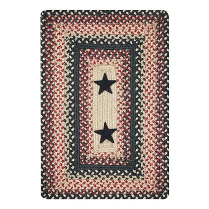 Homespice Gloucester Jute Braided Placemats, Rect 13x19 Set of 6 | Black and Red Everyday and Holiday Table Mats, Rich Colors, Reversible, Durable and Easy to Clean - color: Primitive Star Gloucester