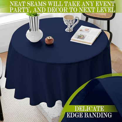 BYDOLL Table Cloth 48 Inch Round Tablecloth Fits Max38 Inch Diameter Table Top,Navy Blue Polyester Washable Wrinkle-Free Spillproof Tablecloth for Party Patio Cover - color: Navy Blue, size: 48" x 48" (Round-Fits Tables 24''-36'')
