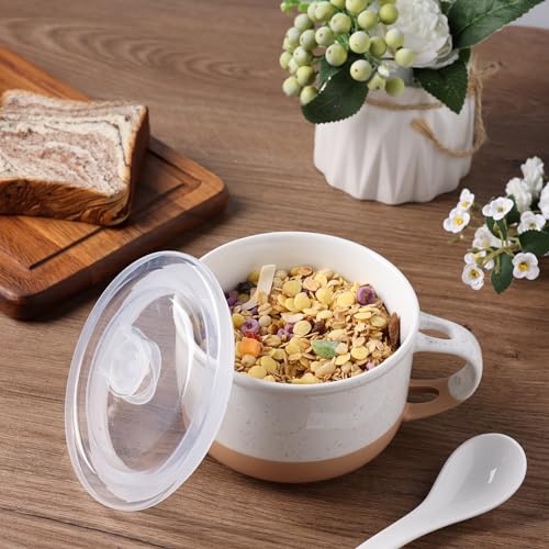 GBhome Ceramic Soup Mugs with Handles and Lids,24 OZ Soup Cups Set of 4 with Terracotta Underside,Mug Bowls with Spoon for Soup/Cereal/Salad/Noodles/Ramen/Microware &Dishwasher Safe-Colorful - color: Multicolor-1