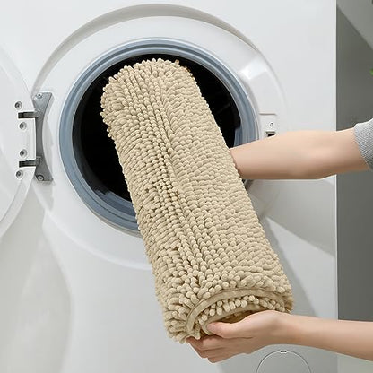 HOMEIDEAS 3 Pieces Bathroom Rugs, Ultra Soft Non Slip Absorbent Chenille Toilet Bath Mat Set (Beige) - color: Beige-beige, size: 17"x24"+20"x32"+U Shape 20"x24"
