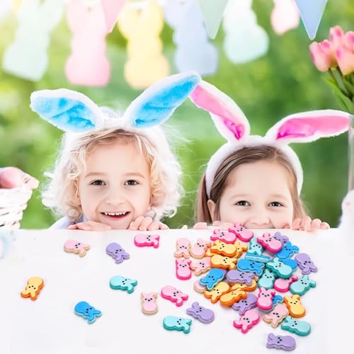 JUNEBRUSHS Easter Decorations, 50 Pcs Tiny Easter Rabbits Resin Rabbits Flat Easter Rabbits Mini Rabbit Figurines Easter Egg Fillers for Easter Crafts Home Table Decor - style: Easter Style