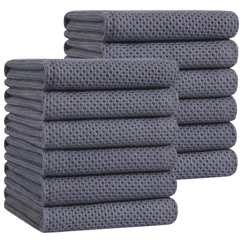 Homaxy 100% Cotton Oversized Waffle Weave Kitchen Towels 12-Pack, Dark Grey | 20 x 28 Inches, Ultra Soft Absorbent Dish Towels, Quick Drying Large Cleaning Towels - color: Dark Grey, size: 20 X 28 - 12 Pack