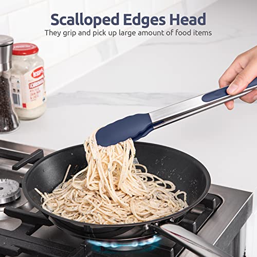 U-Taste 600ºF High Heat 12in Silicone Kitchen Tong and 600ºF Heat Resistat Spatula Spoon Flexible Silicone Cooking Scoop Spoonula (Midnight Blue)