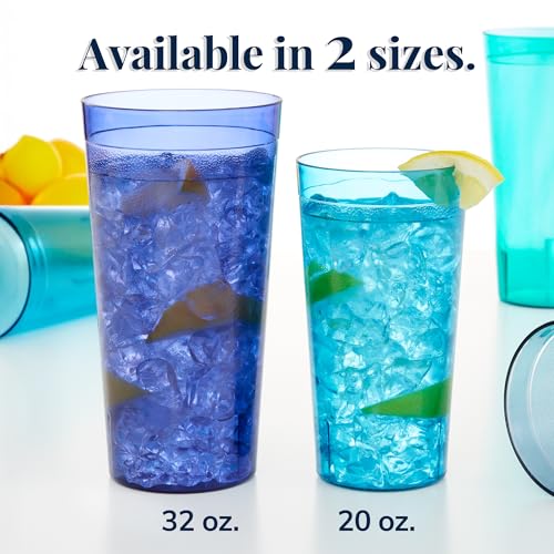 US Acrylic Cafe Plastic Reusable Tumblers (Set of 16) 20-ounce Water Cups Coastal Colors | Restaurant Style Drinking Glasses Value Set, Stackable, BPA-free, Made in the USA | Top-rack Dishwasher Safe - color: Coastal, size: 20 ounces