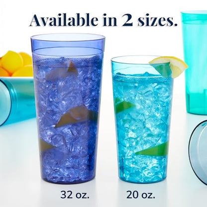 US Acrylic Café Plastic Reusable Tumblers (Set of 12) 32-ounce Iced-Tea Cups, Coastal | Value Set of Restaurant Style Drinking Glasses, Stackable, BPA-free, Made in the USA | Top-rack Dishwasher Safe - color: Coastal, size: 32 ounces