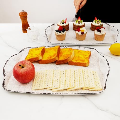 TP Melamine Serving Trays with Handles, 17” x 12”, Set of 2, Rustic White | Rectangular Trays, Serving Platters for Food and Meat, Dishwasher Safe, Lightweight, Break-resistant - color: Retro White, size: 17" x 12"