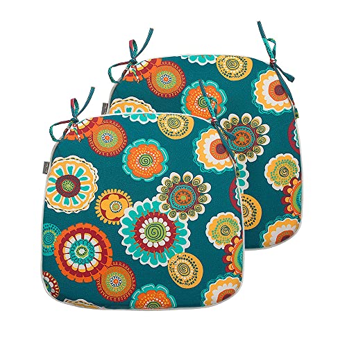Magpie Fabrics Outdoor/Indoor 17"x16"x2" Chair Cushions with Ties Set of 2, Waterproof All Weather U-Shape Seat Pads Decoration for Patio Garden Furniture Home Office (Floral Green) - color: A Floral Green, size: Set of 2