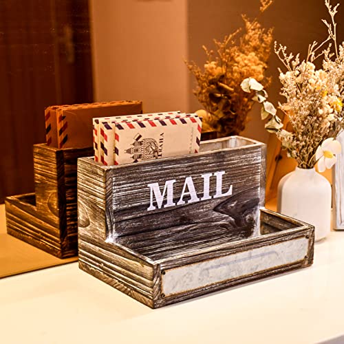 Farmhouse Wood Desktop Desk Mail Organizer with 2-Slot Desktop Mail Sorter Holder File Organizer Bill Paper Folder Office Desk Accessories Rustic Office Supplies Home Decor - color: Dark Brown Mail Storage Big