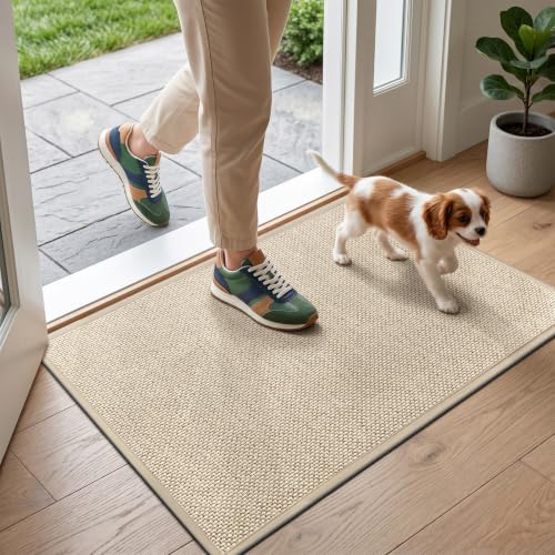 Door Mat 17"x29", Non Slip Door Mat Indoor Entrance, Rubber Backing Indoor Door mats Washable Absorbent Low-Profile Doormat Front Entryway Entry Resist Dirt Inside Door Mats, Khaki - color: Khaki, size: 1'5" X 2'5" (Rectangular)