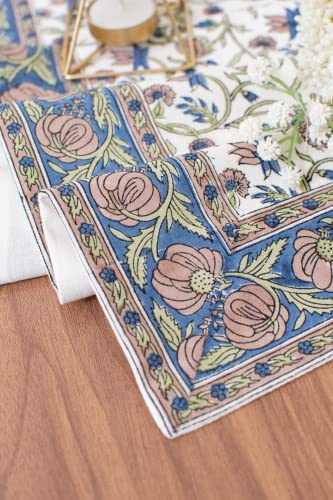 Midnight Blue Side Table Runners ( 100% Cotton, Floral Hand Block Print, 14x36 inch, Pack of 1) Fabric Lined | No Fray Edges | for Home, Kitchen, Dining Room, Holiday, Wedding Party Décor