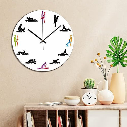 Valentine's Day Gift Wall Clock Modern Sex 12 Position Make Love PVC Wall Clocks 12x12 Inch Bedroom Silent Non Ticking Clock for Living Room Laundry Room School - color: Style-6, size: 12x12in（black）