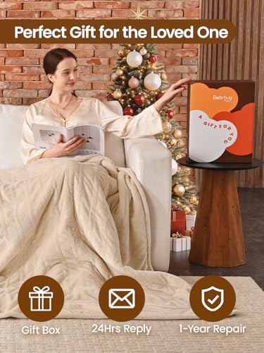 Bearhug Electric Blanket Throw Size, 50" x 60" Heated Blanket with 6 Heating Levels & 4H Auto Shut-Off, Machine Washable Soft Velvet to Sherpa Reversible Heated Throw for Office, Couch and Sofa Beige - color: Beige, size: Throw 50" × 60"