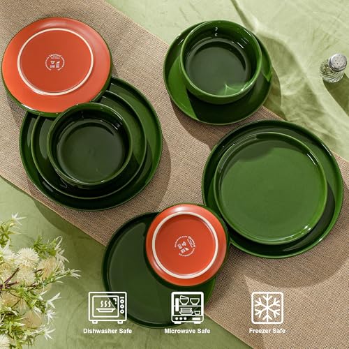 Ceramic Salad Plates Set, 8 Inch, Set of 4, Elegant Green | Stoneware, Dishwasher & Microwave Safe, Small Dinner Plates, For Cake, Fruits, Waffle, Pasta, Salad - color: Green, size: Salad Plates Set (4PCS)