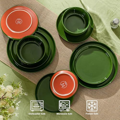 Ceramic Salad Plates Set, 8 Inch, Set of 4, Elegant Green | Stoneware, Dishwasher & Microwave Safe, Small Dinner Plates, For Cake, Fruits, Waffle, Pasta, Salad - color: Green, size: Salad Plates Set (4PCS)