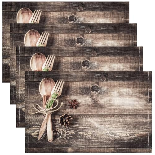 Farmhouse Wooden Plank Placemats Set of 4, 17x12 Inch Vintage Rustic Spoon Fork Cook Art Print Table Mats for Home Party Kitchen Dining Decor - color: Style-5, size: 4PCS