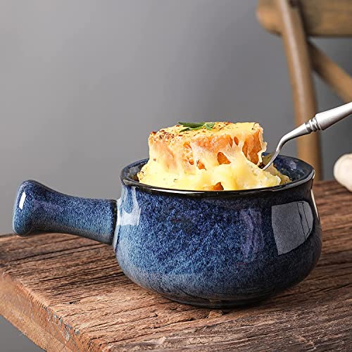 vicrays French Onion Soup Bowls With Handles, 26 Ounce for Soup, Chili, Beef Stew, Chip Resistant, Dishwasher Microwave Safe, Set of 4 (Blue) - color: Blue