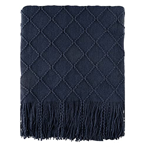 BATTILO HOME Navy Throw Blanket for Couch, Decorative Navy Blue Throw Blanket for Sofa Bed Room Decor, 50"x60" | Decorative Dark Blue Throw Blanket for Sofa Bed Room Decor, Knit Throw Blanket for Home Decor - color: Navy, size: 50 x 60 in.