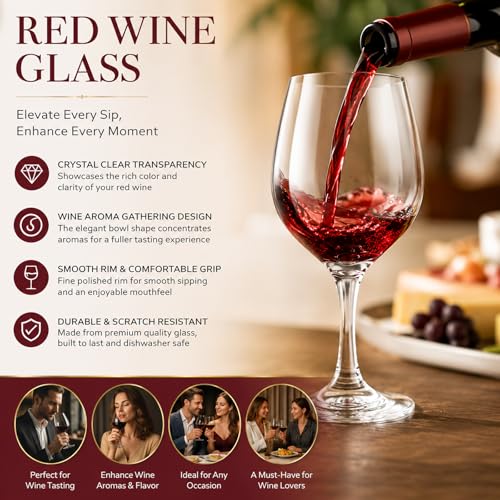 Crystal White or Red Wine Glasses Set of 4, 8.3 Ounce– Elegant Stemmed Crystal Wine Glassware for Restaurants, Bars, Home– Lead-Free Crystal Glass Set
