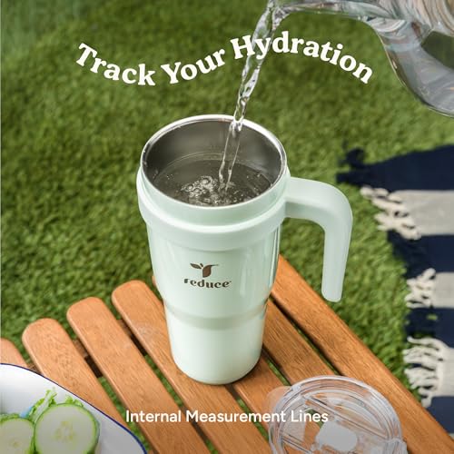 REDUCE 24 oz Stainless Steel Tumbler with Handle - Dual-Wall Vacuum Insulated Travel Mug, Sweat-Proof Lid & Reusable Straw - Keeps Drinks Cold for 24 Hrs, Fits Cupholders, Dishwasher Safe - Phantom - color: Phantom, size: 24 Ounces