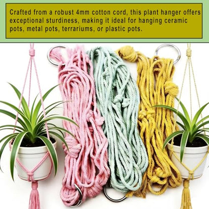 Markeny Macrame Plant Hanger, 4 Pieces Colourful Large Macrame Rope Hangers for Garden Patio Home Decor