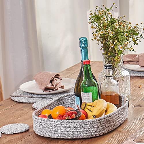 13-Piece Oval Cotton Rope Placemat Set, Coasters, Heather Gray | 16 x 12 inch, machine washable, thick woven construction, everyday heat protection - color: Heather Gray, size: 16*12 Plus 6 coasters
