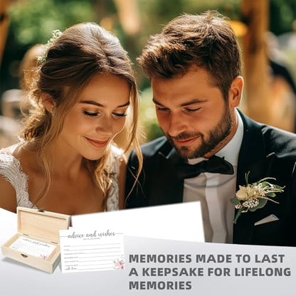 Advice and Wishes Cards with Keepsake Wooden Box - 60 Rose Gold Floral Message Cards & Sign - Wedding Guestbook Alternative, Bridal Shower Game, Engagement Party Supplies - color: ROSE FLORAL