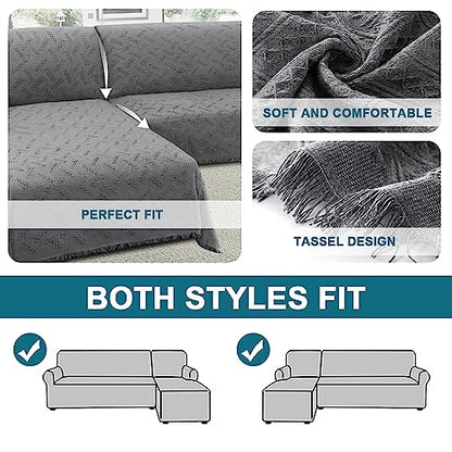 Turquoize Sectional Couch Covers L Shape Couch Cover Sectional Sofa Cover Washable 2 Pieces Couch Covers for Sectional Sofa Feature Geometrical Woven Jacquard Fabric (Chaise/2 Seats, Grey) - color: Charcoal Gray, size: Small Sectional: 71" x 102"+63" x 11