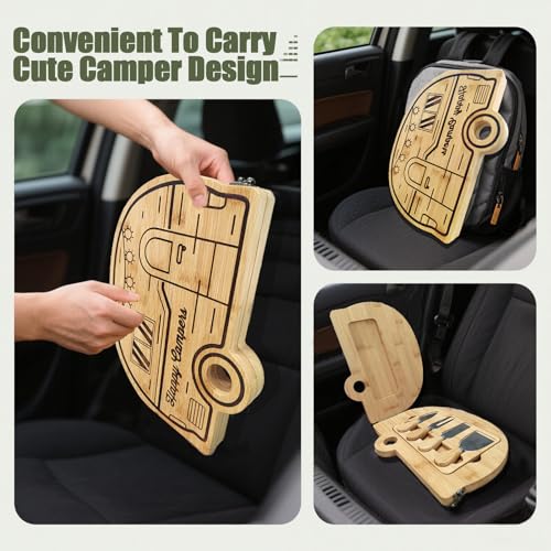 Foldable RV Charcuterie Boards - Bamboo cheese board with Knife Set | RV Camper Accessories as Birthday House Warming Wedding Gifts for Women Couples Mom, Camper Must haves RV Gifts - size: 11.8"L x 9.2"W