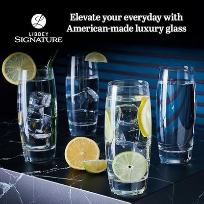 Libbey Signature Kentfield Glass Tumbler Set of 8, Elegant Heavy Base Glass Tumblers with Wide Rim, Tapered 16 oz Drinkware Set for Water and Drinks - color: Kentfield