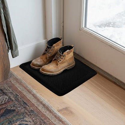 Croft&Cane Rubber Boot Tray - 2 Pack Black 16x18 inch Waterproof Shoe Tray | Heavy Duty Big Foot Indoor Outdoor Boot Mat with Raised Edges - Slip Resistant Entryway Garage Pet Feeding Multi-Purpose Mat - size: 2 Pack Boot Tray-16x18 Inches