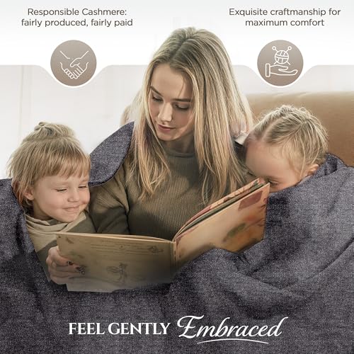 Cashmere Blanket – Hand Woven 100% Pure Wool Throw Blanket, 135 x 270 cm – Plain Cozy, and Soft Blanket for Bed, Sofa, or Couch - Made in Nepal - color: Black Grey