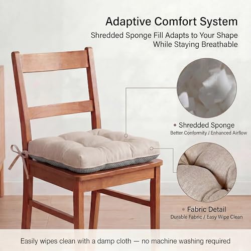 Chair Cushions for Dining Chairs Set of 4, 15.5" x 15.5" x 3.5" Kitchen Chair Cushions with Ties, Upgraded Silicone Non-Slip Bottom, Premium Shredded Memory Foam Chair Pads, Oatmeal - color: Oatmeal