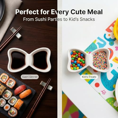Ceramic Sauce Dishes, 2-Compartment, 2-Pack, Red | Butterfly bowls keep dips in separate wells; 3 oz capacity suits sushi, snacks, appetizers, condiments, and individual sides. - color: Red