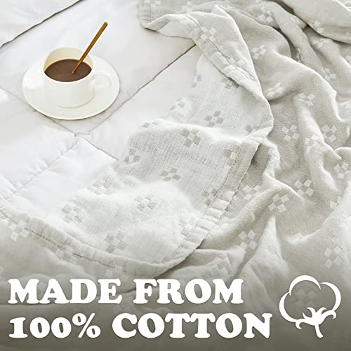 jinchan 100% Cotton Muslin Blanket Twin Boho Throw Blanket 60x80 Oatmeal | 3-Layer, Geometric Cross Quilt, Cooling Breathable Lightweight, for Adult, Soft, Reversible, Summer, Couch, Sofa, Bedroom - color: B. Cross Grey, size: 60"x80"