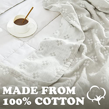 jinchan 100% Cotton Muslin Blanket Twin Boho Throw Blanket 60x80 Oatmeal | 3-Layer, Geometric Cross Quilt, Cooling Breathable Lightweight, for Adult, Soft, Reversible, Summer, Couch, Sofa, Bedroom - color: B. Cross Grey, size: 60"x80"