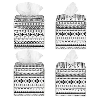 Boho Black White Geometric Tissue Box Cover Square,Abstract Tribal Symbol Tissue Box Holder Waterproof Leather Facial Paper Organizer Dispenser for Bathroom Home Car Nightstand Vanity Desk - color: Color-7
