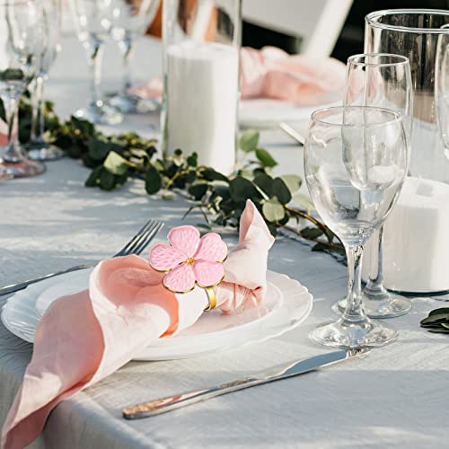 Patelai 12 Pcs Pink Gold Flower Napkin Rings Holders for Wedding | Decorative Metal Serviette Holders, Elegant Floral, Banquet Dinner Table Decor, for Christmas Baby Shower Birthday Fall Party