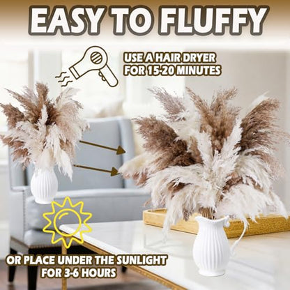 40 PCS Tall Pampas Grass for Floor Vase – 17" Natural Fluffy Dried Pampas Grass Stems, Large 20 White & 20 Brown Pоmpas Grass, Boho Pampas for Wedding, Home Decor, Halloween, Christmas