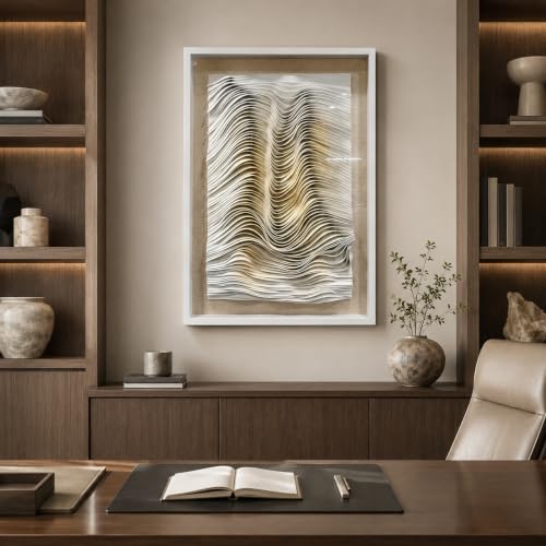 BrightA Modern Textile Wall Sculpture Felt Abstract Wave Art Decor | Contemporary soft felt relief artwork featuring dynamic wave rhythm and sculptural depth 27.5"x39.4" - color: White + Cream + Natural + White, size: 27.5"x39.4"