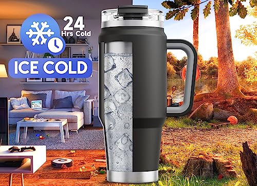 Meoky 32 oz Tumbler with Handle, Insulated Tumbler with Lid and Straw, Stainless Steel Travel Mug, Keeps Cold for 24 Hours, 100% Leak Proof, Fits in Car Cup Holder (Night) - color: Night, size: 32 Ounces