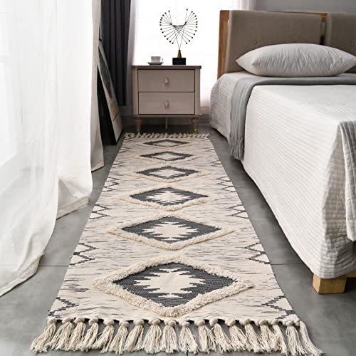 Boho Runner Rug 2'x6', Washable Hallway Rug Runner Non Slip Rubber Backed, Kitchen Farmhouse Area Rug Floor Mat with Tassels, Tufted Woven Cotton Entryway Carpet, Grey - color: Grey, size: 2' x 6' (Runner)