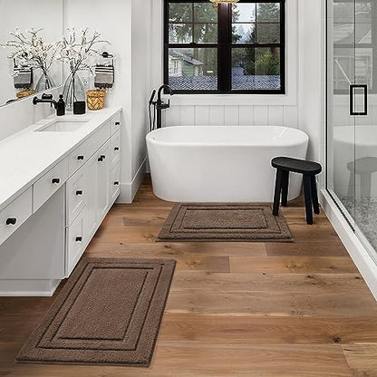 HOMEIDEAS Bathroom Rugs Sets 2 Piece, Super Soft and Absorbent Non Slip Microfiber Machine Washable Bath Mat Set (20" x 32" + 16" x 24", Brown) - color: Loop- Brown, size: 1'4" x 2'8" (16"x24"+20"x32")