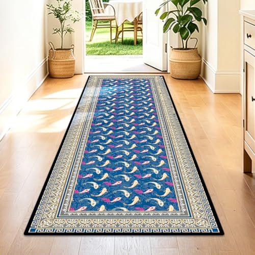 Washable Corridor Runner Rug, Non-Slip Hallway Rug with Upgrade Rubber Backing, Stain Resistant Faux Wool Distressed Carpet for Bedroom Kitchen Laundry Corridor Balcony (Fish, 71" x 23.6") - color: Fish, size: 1'11" x 5'11" (Runner)