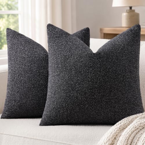 decorUhome Textured Woven Throw Pillow Covers 24x24 Set of 2 Dark Grey | Boucle Texture, Hidden Zipper, Modern Organic Decorative Pillow Covers for Couch Sofa Living Room Bedroom, Neutral Home Décor - color: Dark Grey, size: 24" x 24" (Pack of 2)