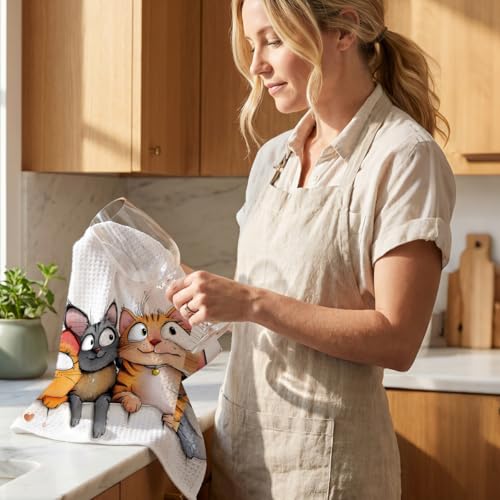 Jztco 2 Pcs Cute Cat Kitchen Towels, Cats Gifts Soft Absorbent Hand Towel - color: Multi 1431