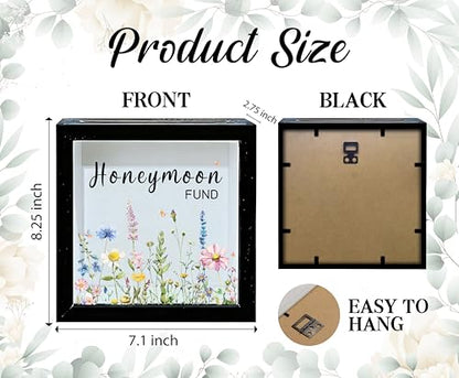 Honeymoon Fund Box, 8×8 Wedding Shadow Box Frame with Slot, Wildflowers Wedding Money Saving Decoration for Reception Bridal Shower, Travel Fund Memory Keepsake Gift for Newlyweds -A14 - size: 8×8 wildflowers